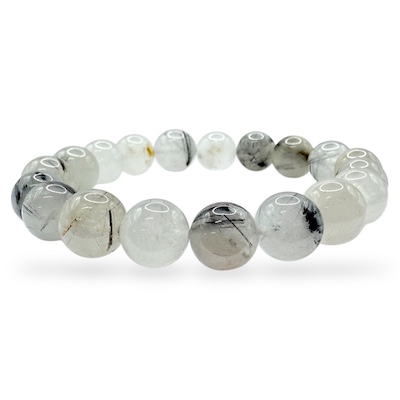 10mm Black Rutilated Quartz Beaded Bracelet