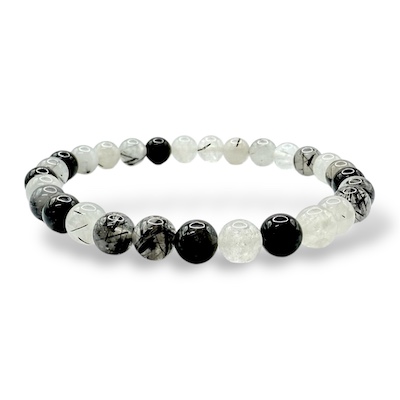 6mm Black Rutilated Quartz Beaded Bracelet