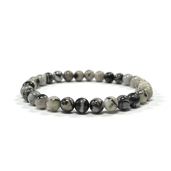 6mm Black Web Jasper Beaded Bracelet