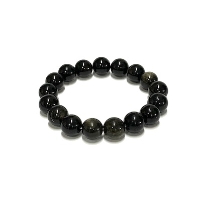 12mm Golden Sheen Obsidian Beaded Bracelet