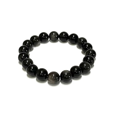 10mm Obsidian Silver Beaded Bracelet