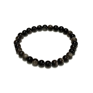 6mm Obsidian Silver Beaded Bracelet