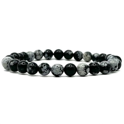 6mm Snowflake Obsidian Beaded Bracelet