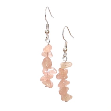 Madagascan Rose Quartz Chip Earrings Surgical Stainless Steel