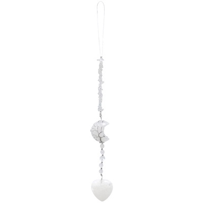 Clear Quartz Moon + Heart Hanging