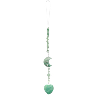 Green Aventurine Moon + Heart Hanging