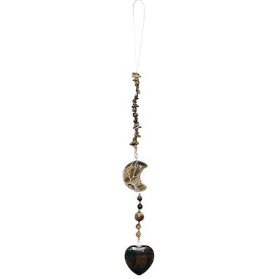 Tiger's Eye Moon + Heart Hanging