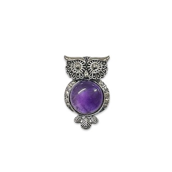 3 x Amethyst Inlaid Metal Owl Pendant