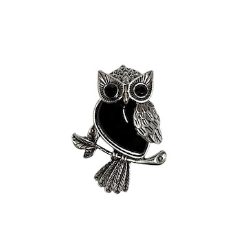 3 x Black Agate Semi-Precious/Metal Owl Pendant