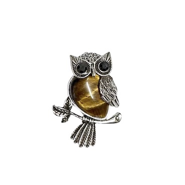 3 x Tiger's Eye Semi-Precious/Metal Owl Pendant
