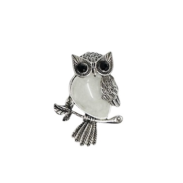 3 x White Quartz Semi-Precious/Metal Owl Pendant