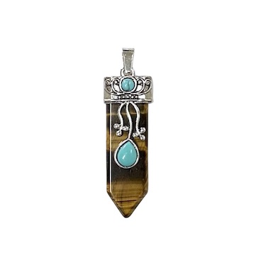 2 x Tiger's Eye Gemstone Inlaid Sword Pendant