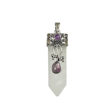 2 x White Quartz Gemstone Inlaid Sword Pendant
