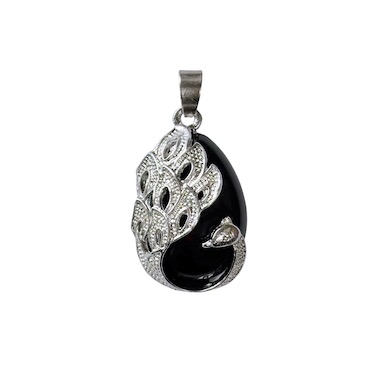 3 x Black Agate Peacock Design Pendant