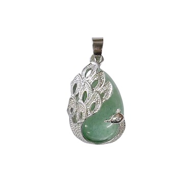 3 x Green Aventurine Peacock Design Pendant