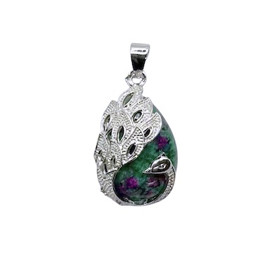 3 x Ruby Zoisite (Manmade) Peacock Design Pendant