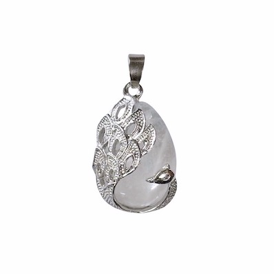 3 x White Quartz Peacock Design Pendant