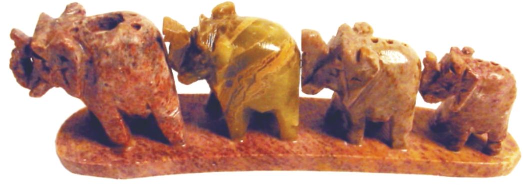Row of 4 elephants with incense holes