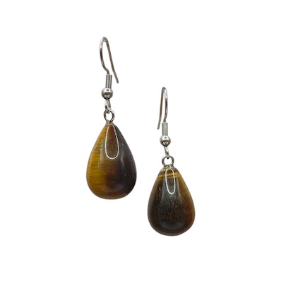 Tigers Eye Fat Teardrop Surgical Steel Earrings