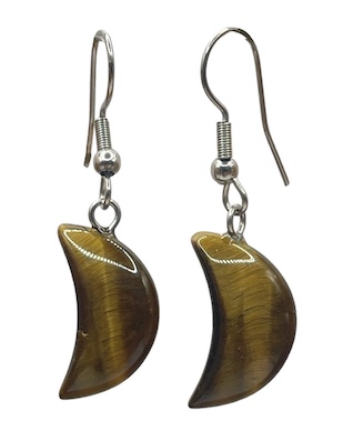 Tigers Eye Crescent Moon Surgical Steel Earrings