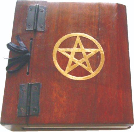 Wooden Book with Brass Pentagram in Circle