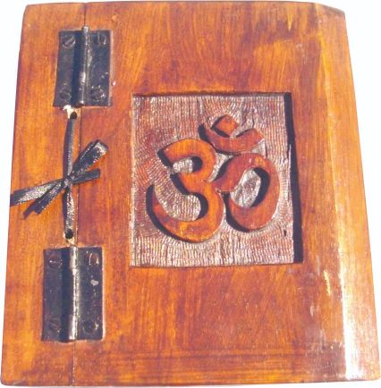 Wooden Book with Carved Om