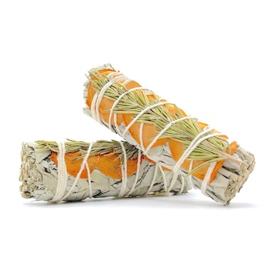 10cm White Sage with Orange Rose Petals & Cedar/Rosemary Smudge Stick