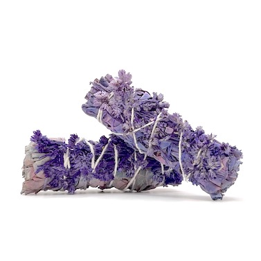 10cm White Sage with Mullein all Painted Purple Smudge Stick