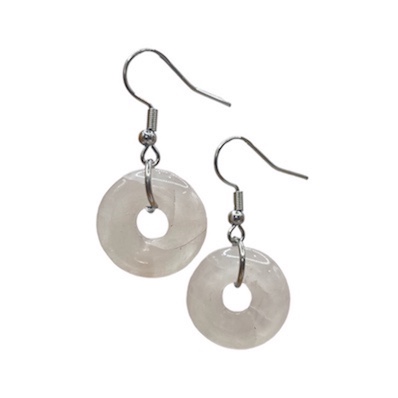 White Quartz Donut Surgical Steel Earrings