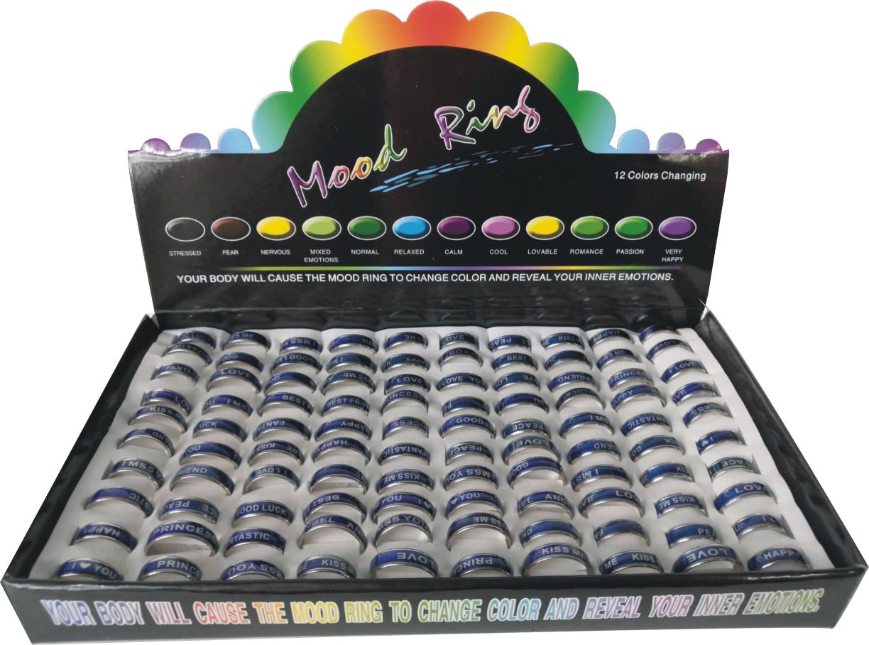 6mm Mood Rings With Printed Words, Tray of 100 Rings