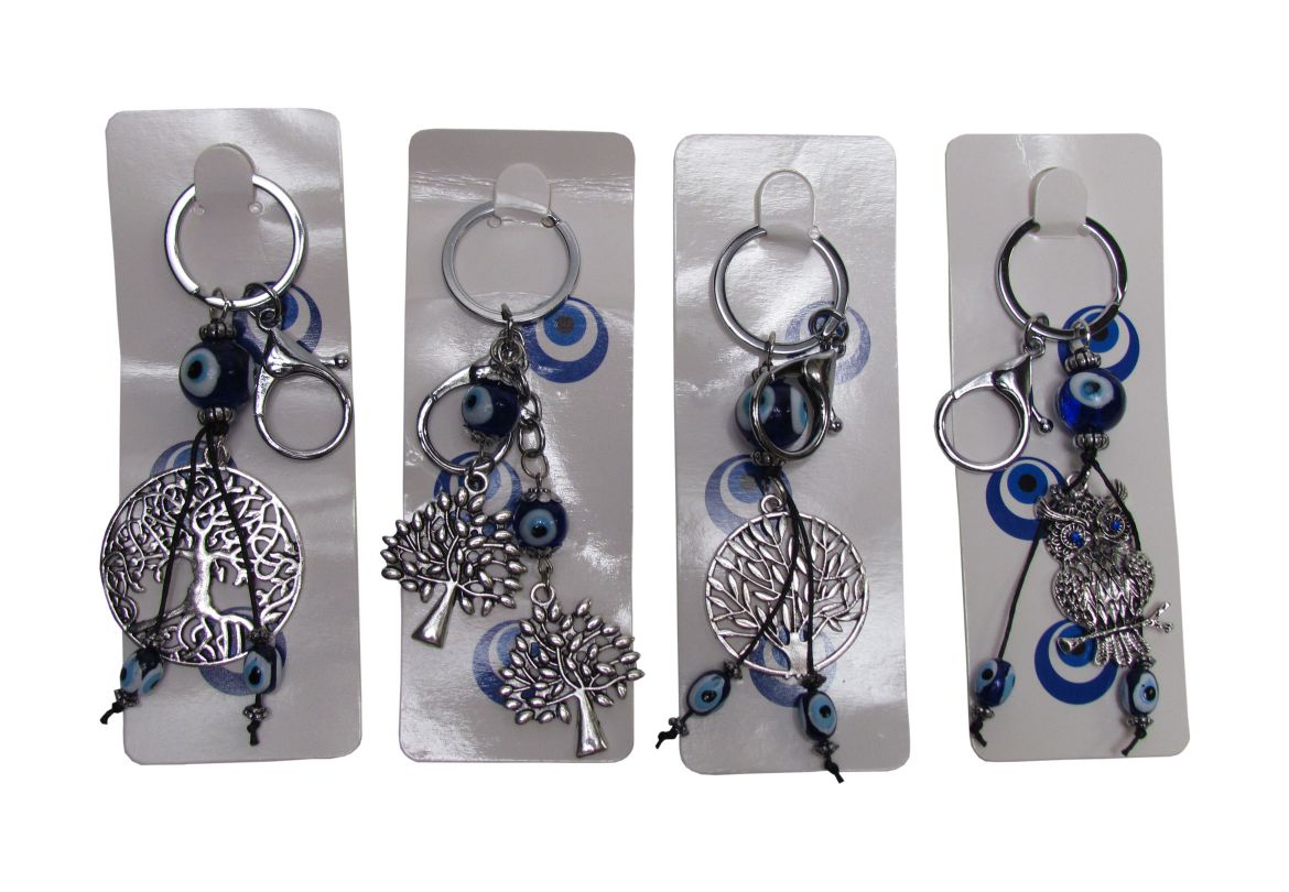 Keyrings, blue eye with metal motifs
