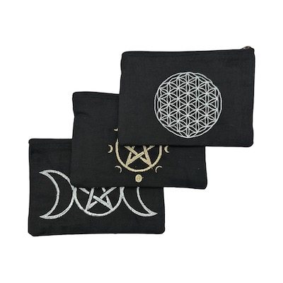 Black Zip Purse with Assorted Wiccan Symbols 