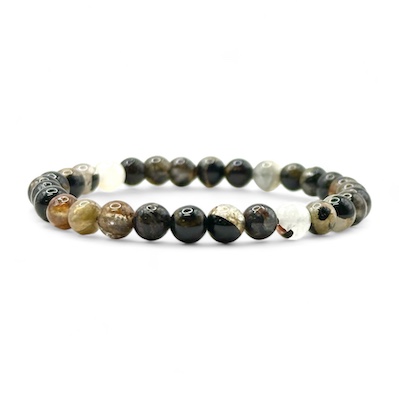 6mm Black Tourmaline in Quartz Beaded Bracelet