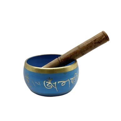 11cm Light Blue Coloured Brass Singing Bowl with Stick